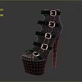 Black High Heel Sandals With Multiple Metal Buckles And Platform Sole