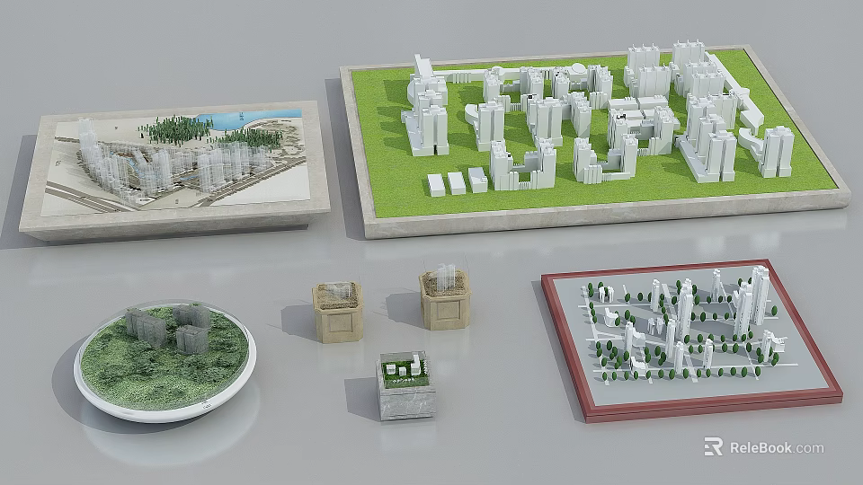 Commercial Equipment For Architectural Display With Various Building Models And Green Grass Elements 3d model 