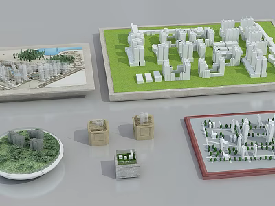 Commercial Equipment For Architectural Display With Various Building Models And Green Grass Elements 3d model