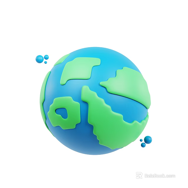 Decorative Ornament Set With 3D Globe Model Blue Green Design And Small Bubbles 3d model 