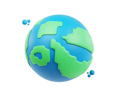 Decorative Ornament Set With 3D Globe Model Blue Green Design And Small Bubbles 3d model