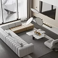Modern Modular Sofa and Coffee Table Set With Beige Accent Fireplace And Large Window