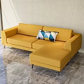 Yellow Sectional Sofa With Geometric Pattern Pillow On Marble Floor And Light Wall 3d model