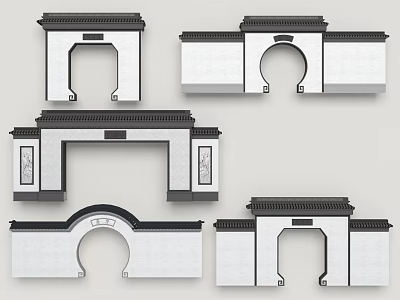 Various Traditional Building Facade Designs With Arched Doorways And Decorative Elements 3d model