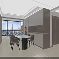 Modern Living and Dining Room with Large Windows City View Sofa TV and Plants