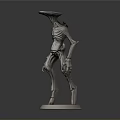 Slim Alien Creature Model With Elongated Body And Skeletal Structure On White Base