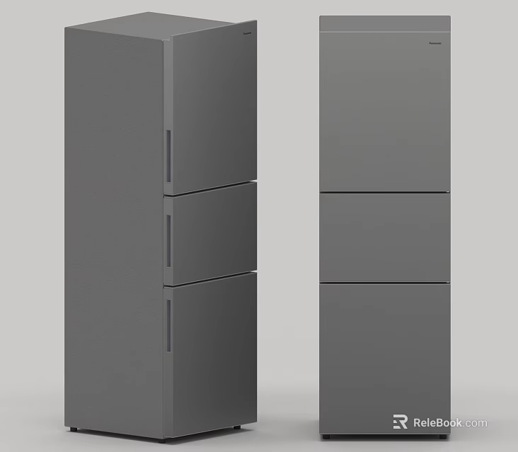 Sleek Gray Three Door Refrigerators As Essential Daily Electrical Appliances With Modern Design 3d model 