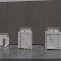Three Modern Marble Display Cabinets With Illuminated Base In Contemporary Space 3d model