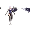 Fantasy Game Character With Purple Hair Purple Corset And Black Feather Wings