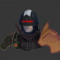 Black And Gold Decorative Armor Figurine With Red Light Helmet And Golden Shield