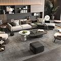 Modern Living Room Sofa and Coffee Table Set With Accent Chairs Area Rug and Bookshelves