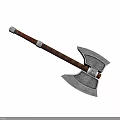 Double Headed Axe Weapon With Wooden Handle And Metal Blades Decorative Patterns