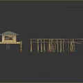 Garden Landscape with Traditional Wooden Pavilions and Tiled Roof Architectural Structures