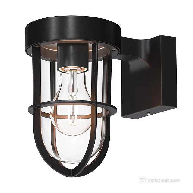Modern Black Metal Wall Light With Clear Glass Shade And Bulb 3d model 