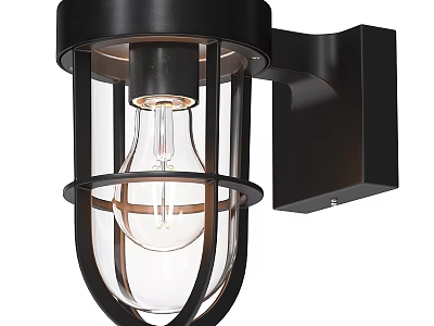 Modern Black Metal Wall Light With Clear Glass Shade And Bulb 3d model