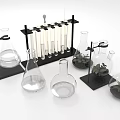 Laboratory Glassware Setup With Beakers Test Tubes And Potted Plants 3d model