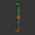 Anthropomorphic Fantasy Creature Character With Green Body Orange Hands And Red Decorations Standing Pose