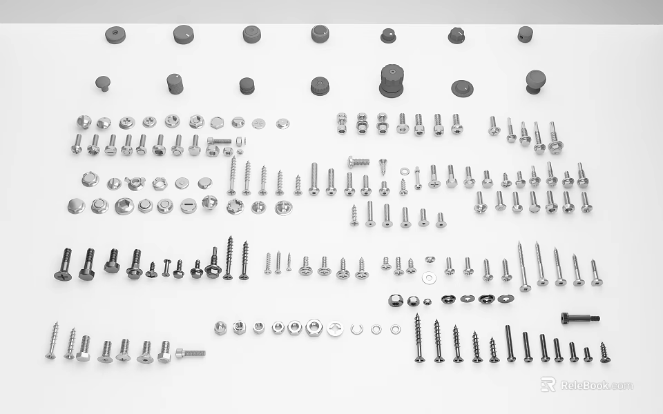 Hardware Tools Assortment With Various Screws Bolts Nuts Washers And Fasteners 3d model 