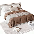 Comfortable Double Bed With Upholstered Headboard Pillows And Plush Toy On Light Rug