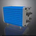 Blue And White Industrial Cooling Device Featuring Finned Design And Multiple Ports