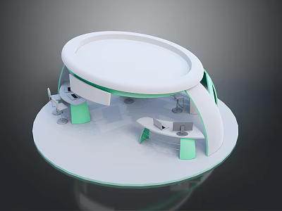 Modern White Circular Workstation Design With Green Accents Tables And Equipment 3d model