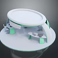 Modern White Circular Workstation Design With Green Accents Tables And Equipment