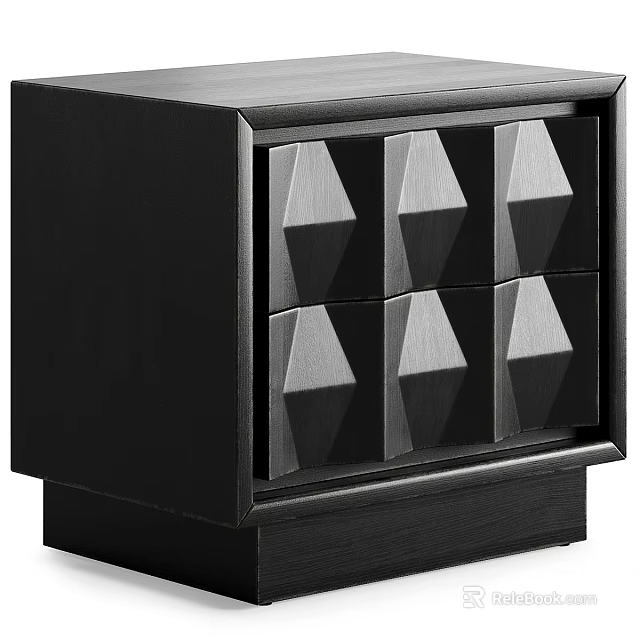 Modern Black Bedside Table With Two Drawers And Geometric Design Details 3d model