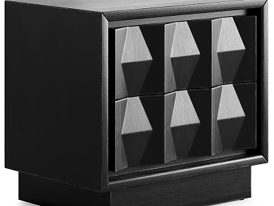 Modern Black Bedside Table With Two Drawers And Geometric Design Details 3d model