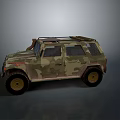 Camouflage Military Tank Exterior Design With Roof Rack And Reflective Surface On Gray Background