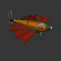 Orange Passenger Plane With Red Wings Black Edges Cockpit Windows And Landing Gear