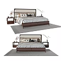 Modern Double Bed Interior With Upholstered Headboard Pillows Bedside Tables And Carpet 3d model