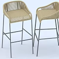 Modern Beige Rattan Bar Stools With Armrests And Metal Legs