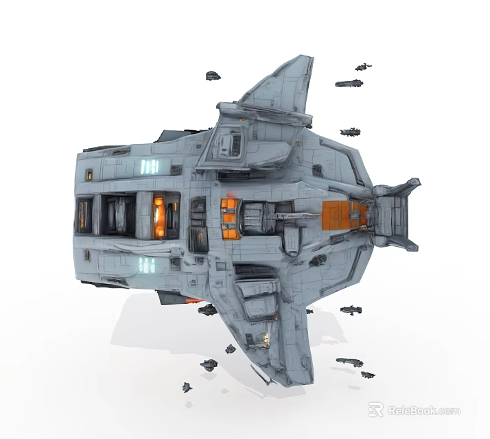 Large Gray Fighter Jet With Orange Accents Surrounded by Smaller Military Aircraft 3d model 