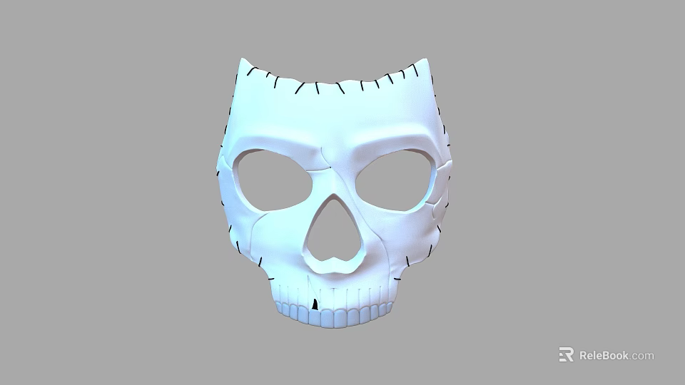 White Skull Mask With Stitched Edges Hollow Eye Sockets And Detailed Jaw Teeth 3d model 