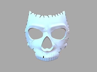 White Skull Mask With Stitched Edges Hollow Eye Sockets And Detailed Jaw Teeth 3d model