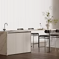Modern Kitchen Interior With Marble Bar Counter Black Bar Stools White Blinds And Potted Plant
