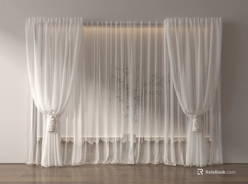 White Sheer Curtains With Elegant Tiebacks And Lightweight Fabric For Home Interior 3d model 