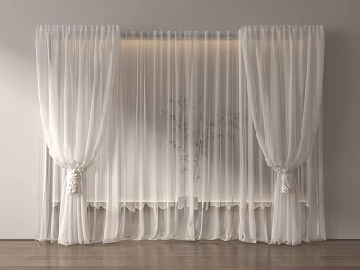 White Sheer Curtains With Elegant Tiebacks And Lightweight Fabric For Home Interior 3d model