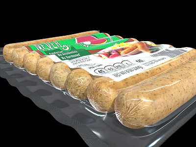 Fresh Pork Sausages in Sealed Packaging with Premium Meat Quality and Natural Flavors 3d model
