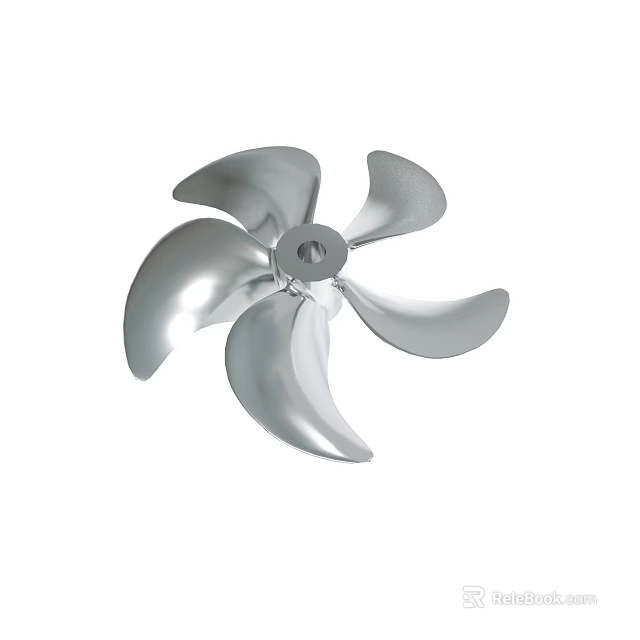 Silver Metal Propeller With Five Curved Blades And Central Mounting Hub 3d model 