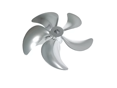 Silver Metal Propeller With Five Curved Blades And Central Mounting Hub 3d model
