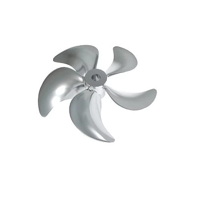Silver Metal Propeller With Five Curved Blades And Central Mounting Hub 3d model