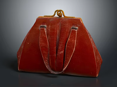 Red Leather Handbag With Two Straps And Gold Metal Clasp Classic Design 3d model