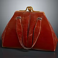 Red Leather Handbag With Two Straps And Gold Metal Clasp Classic Design