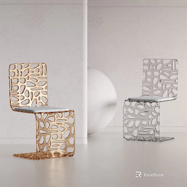 Modern Leisure Chairs With Golden And Silver Metallic Frames And Cut Out Design Patterns 3d model 