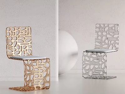 Modern Leisure Chairs With Golden And Silver Metallic Frames And Cut Out Design Patterns 3d model