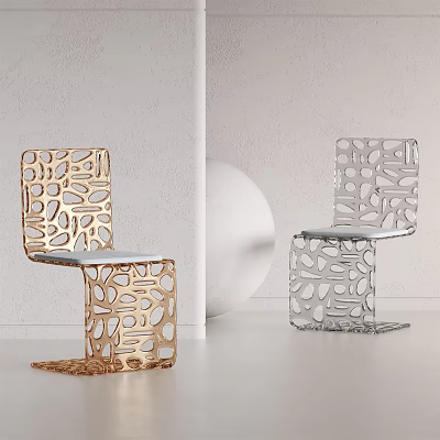 Modern Leisure Chairs With Golden And Silver Metallic Frames And Cut Out Design Patterns 3d model