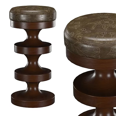 Wooden Bar Stools With Patterned Leather Seats And Spiral Bases 3d model