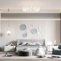 Modern Gray Kids Room Interior With Circular Wall Decor Simple Bed And Chandelier