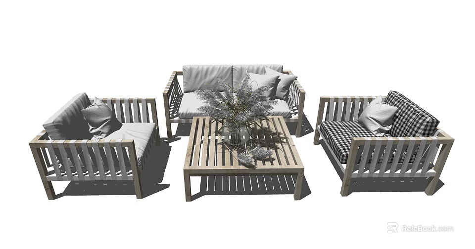 Stylish Outdoor Sofa Set With Wooden Frame Multiple Seats And Coffee Table 3d model